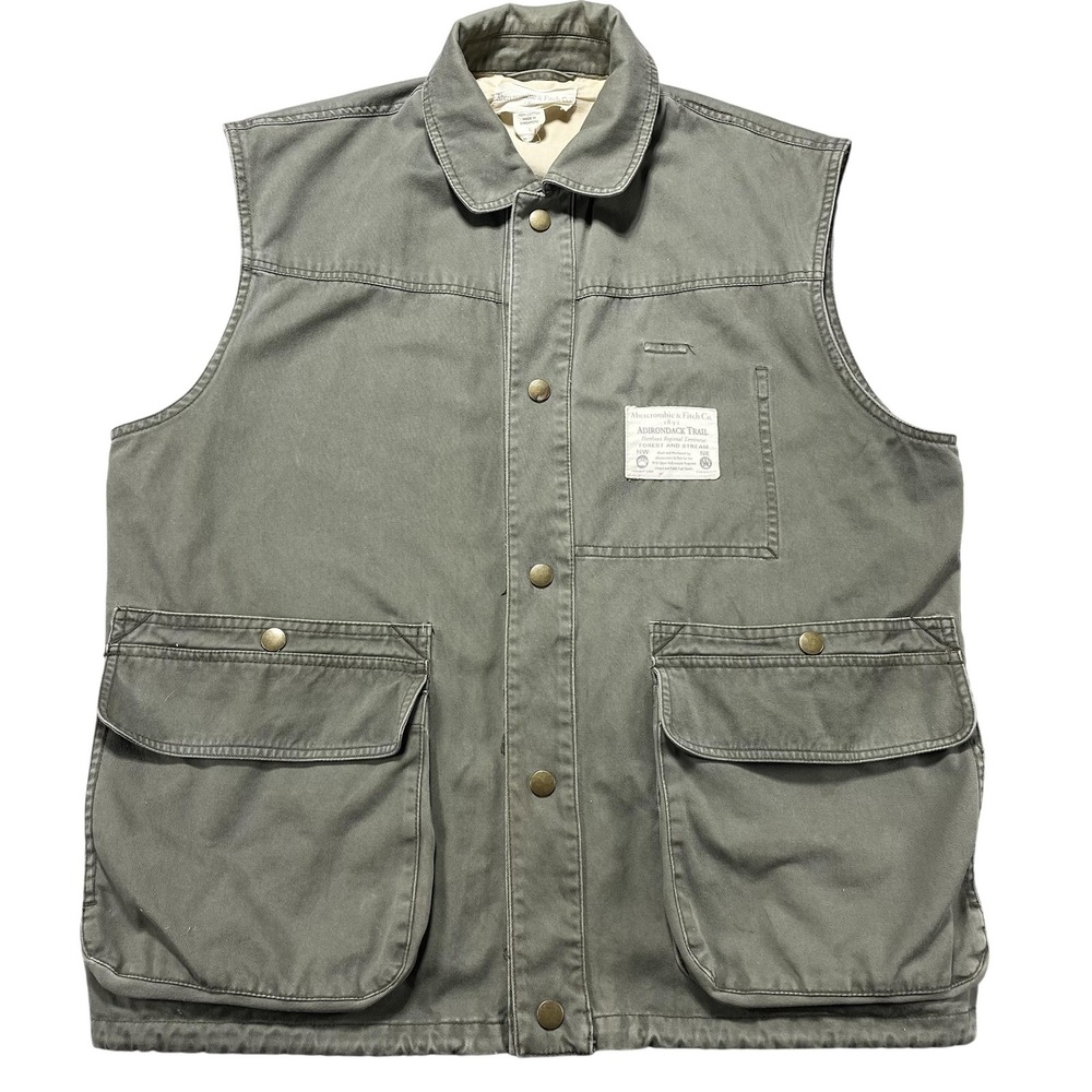 Abercrombie & Fitch Vest Men Large Green Adirondack Trail Canvas Outdoor VTG Y2K